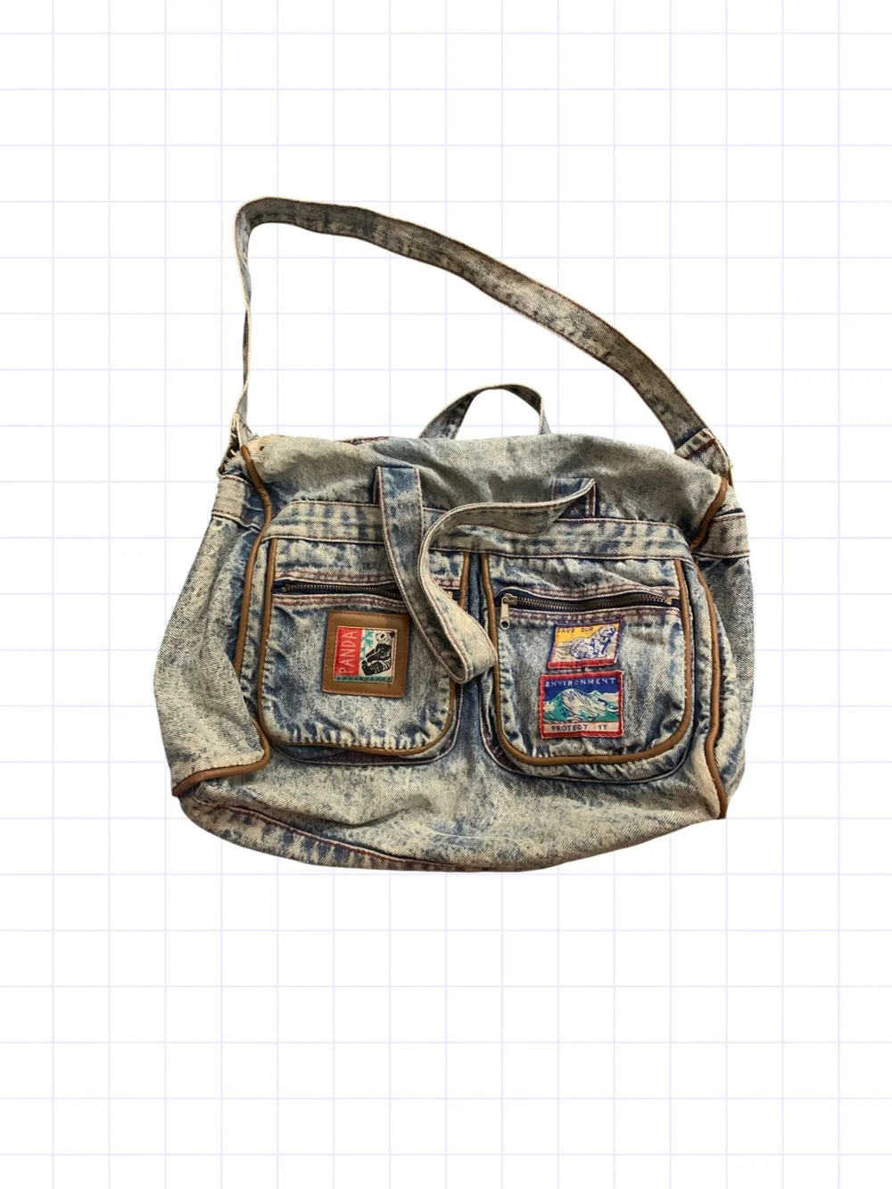 Denim Canvas custom Patch Shoulder Bag - Light Blue